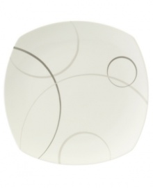 With a free-flowing circle design in shades of gray from Mikasa dinnerware, dishes like this softly squared platter add fun, contemporary appeal to any table. Geometric Circles square plates come in ultra-durable porcelain.