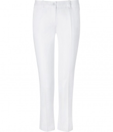 Get the of-the-moment look in these stylish cropped pants from Michael Kors - Button tab front detail, slim fit, ankle-grazing length, front leg crease, two front slash pockets, two back welt button pockets - Pair with a V-neck pullover, bold-shoulder blazer, and wedge booties