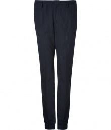 Exquisitely tailored for a flawless fit, Marc by Marc Jacobs pinstriped pants are a wardrobe staple guaranteed to give your look a seamlessly sophisticated edge - Side and buttoned back slit pockets, hidden hook closure, belt loops - Contemporary tailored fit - Wear with an immaculately cut shirt and matching pinstriped blazer