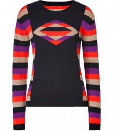 Work an edge of optical allure into your cool knitwear collection with Marc by Marc Jacobs eye-catching multicolored merino pullover - Round neckline, long sleeves, fine ribbed trim - Slim fit - Wear with slim-fit separates and edgy leather accessories