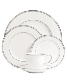 From the Lenox Classic Collection, Federal Platinum formal dinnerware and dishes add a luxurious note to your place settings. Made of exquisite white bone china with platinum trim, a complete selection of pieces is available. Coordinating Debut Platinum crystal stemware adds the finishing flourish. Qualifies for Rebate