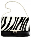 Show your stripes with this leather and haircalf clutch from DKNY that adds the exotic to your evening out. Zebra print plays elegantly alongside golden hardware and signature detailing, while the interior effortlessly stows phone, cards, cash and ID.