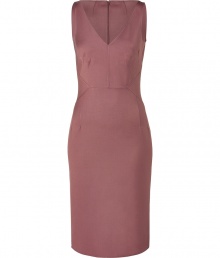 Luxurious dress in a fine silk and cotton blend - Beautiful new fall shade, mauve, looks feminine and delicate - Classic shift cut, with a V-neckline, sleeveless - Slim waist with decorative pleats - The skirt has a typical pencil cut, tight and knee length - Particularly comfortable thanks to the stretch content - A dream basic for the office and evening events - Pair with platform pumps, booties, booties, exclusive sandals