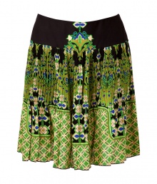 Work an opulent edge into city-chic looks with Anna Suis printed bamboo micro-pleat skirt - Flat waistband, micro-pleated top, hidden back zip - Loosely draped fit - Wear with the matching printed top, black ballerinas and bright green accessories