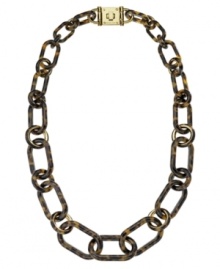 Your link to modern, fashion-forward style. Michael Kors' eye-catching necklace features interlocking rectangular links in gold tone brass and tortoise acetate. Approximate length: 34 inches.