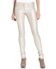 An allover metallic brocade print makes these Else Jeans skinny jeans a hot fall must-have!