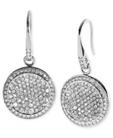 Round resplendence. This pair of drop earrings from Michael Kors, which are crafted from silver-tone ion-plated steel, dazzle with glass accents on the concave pendant. Approximate drop: 1 inch.