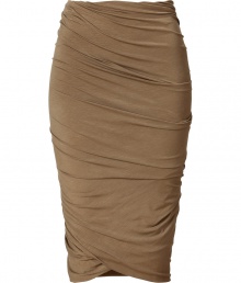 The ultimate pencil skirt, this flattering Donna Karan favorite will keep you turning heads while maintaining comfort - Pencil silhouette, twisted drape detailing - Pair with a silk blouse, fishnets, and platform pumps