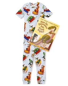 After a day of running around and a before-bed bath, he'll snuggle with you on the couch in these printed pajamas and read the book How Do Dinosaurs Say Good Night?