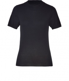 Stylish, understated essentials are the key to a perennially chic wardrobe, and Jil Sander Navys dark navy mock neck pullover is a smart choice this season - Crafted from a super-soft, lightweight silk and cashmere blend - Slim cut fits close to the body - Mock neck and short sleeves - An everyday indispensable that works 24/7 - Pair with jeans and loafers, a pencil skirt and pumps, or leather pants and ankle booties