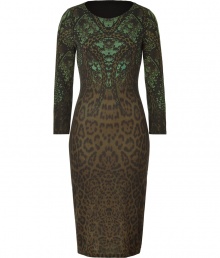 A mixed animal print covers this sleek figure-enhancing frock from Roberto Cavalli - Round neck, long sleeves, fitted silhouette, all-over mixed print - Style with sky-high platform pumps and a statement satchel