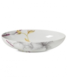 A natural at modern tables, the Aliza Gris oval vegetable bowl from Mikasa creates a serene landscape for casual dining. White porcelain with watercolor florals is sleek and elegant in form, but offers everyday durability.