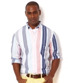 You'll be styling in stripes with this classy button down shirt by Nautica.