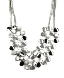 Do a double take! Necklace by Jones New York features a two-row design that makes a stylish statement with polished, circular discs. Setting and chain crafted in silver tone mixed metal. Approximate length: 17 inches. Approximate drop: 3 inches.