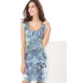 Fun prints on a roomy cut. One World's smocked scoopneck chemise is pretty and comfy.