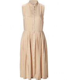 Gorgeous daytime dress in nude - Sleeveless with small collar and button panel - Slightly-flared skirt gives the feminine cut movement - Play up the preppy look with a cashmere cardigan and ballet flats - Perfect piece for the office or an elegant brunch