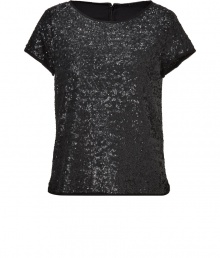 Inject an edge of understated glamour into your look with Zadig & Voltaires cool shimmering sequined tee - Round neckline, short sleeves, slit sides, longer back, black raw finished trim throughout, tonal black sequins, hidden zip at nape - Slim straight fit - Wear with everything from jeans and leather boots to pencil skirts and heels