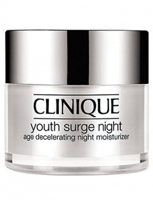 Youth Surge Night Age Decelerating Night Moisturizer. Building on Sirtuin technology, Clinique science uses youth-extending agents to create a nightly moisturizer that helps intensify the nightly cycle of natural repair. Plumped with natural collagen, lines and wrinkles appear to evaporate. Skin gains that energized 8-hour effect come morning.For Very Dry to Dry Skins 1.7 oz. 