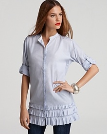 pure DKNY Striped Ruffle Hem Shirt