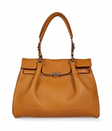 Classic with a twist, this signature Salvatore Ferragamo bag boasts luxe details and an elegant design - Shopper style, front flap with logo lock closure, short top handles, contrast stitching - Great for everyday use or for casual cocktails