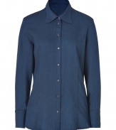 Detailed in a super soft mix of cotton, cupro and wool, Theyskens Theorys indigo button-down counts as a must for Downtown-cool looks - Oversized spread collar, long sleeves, buttoned cuffs, button-down front - Loosely tailored fit - Wear with contrast-colored denim, booties and a leather jacket