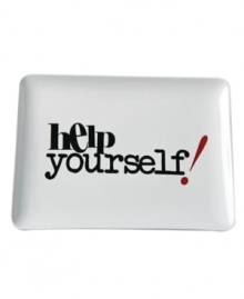 Send a message. Playful black and red type on this platter from Salt&Pepper's Party! serveware and serving dishes collection invites guests to help themselves. Ultra-sturdy porcelain speeds prep and cleanup for added fun.