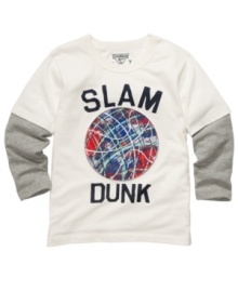 A style slam dunk. He'll want to hit the basketball court every chance he gets when wearing this graphic layered tee from Osh Kosh.