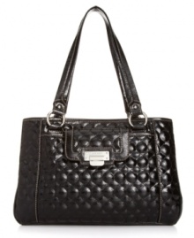 Quilty as charged! This classic quilted design from Nine West features a lady-like satchel silhouette with shiny silvertone hardware and a signature front plaque.