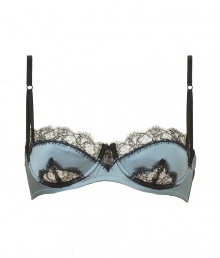 Turn up the heat in the boudoir with this super sexy-meets-luxe lace-laden bra from Kiki de Montparnasse - D?colletage-enhancing balconette shape, underwire, lace detailing on cups, adjustable wide-set straps, back hook and eye closure - Perfect under a low-cut blouse or paired with matching panties for stylish lounging