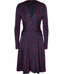 With a sexy 1970s silhouette, this Issa print dress features a figure-hugging fit with retro-inspired detailing - V-neckline, draped waist detail, long sleeves, fitted top, flared skirt, concealed back zip closure - Style with bright red pumps and a streamlined handbag