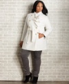 Look sweet in the snow with Baby Phat's belted plus size coat, finished by a ruffled front.