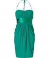 Inject instant chic to your cocktail-ready look with this stunning evening dress from Blumarine -Sweetheart neckline, slim halter strap, gathered front, wide satin waistband, draped silhouette, internal bra-like cups, concealed back zip closure- Pair with sky-high platforms and a statement clutch