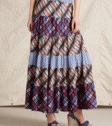 Max out on boho-chic style with this full-length skirt from Tommy Hilfiger. Mixed plaid panels rendered from 100% cotton lend a laid-back look to this summery essential!