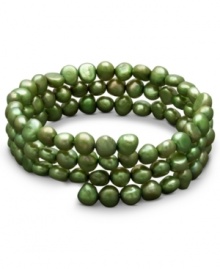 Wrap yourself in elegance. This lovely 3-row coil bracelet features green cultured freshwater pearls (6-7 mm) that make an colorful statement. Bracelet expands to fit wrist. Approximate length: 7 inches.