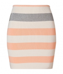 With its candy-colored striping and contemporary metallic accent, Australian design-duo Camilla and Marcs knit skirt is a chic choice for both dressing up and down - Thick striped front, thin striped back, pull-on style - Form-fitting - Wear with an oversized silk shirt, flats and a carryall tote