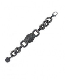 Streetwise style. Vince Camuto's chic chain link bracelet makes an edgy statement. Set in hematite tone mixed metal, it's embellished with geometric details and clear crystal accents. Approximate length: 7-1/2 inches.