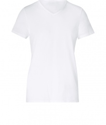 Stylish t-shirt in fine, pure white cotton - Supremely soft, lightweight material ideal for summer layering - V-neck and short sleeves - Slimmer cut tapers gently through waist - An indispensable basic in any wardrobe, easily dressed up or down - Wear solo or layer beneath a blazer or cardigan and pair with jeans, chinos, shorts or linen trousers