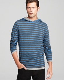 Take time out with this double layer hoodie, featuring a vibrant stripe design.