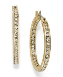 Style from the inside out. These Charter Club hoop earrings feature round-cut glass stone accents at the interior and exterior. Crafted in 14k gold-plated mixed metal. Approximate diameter: 1-1/5 inches.