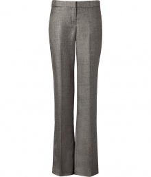 Elegant trousers in fine platinum grey wool blend  - Tab waistband, two hip pockets and slit pockets at rear - Modern silhouette and slim cut - Straight leg with flattering crease detail and slight flare - Chic and polished, ideal for the office and cocktails - Pair with blazers, cropped leather jackets or cashmere pullovers and platform pumps