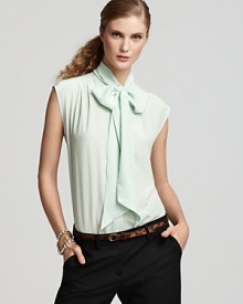 Pippa Blouse - Silk Cap Sleeve Tie Neck