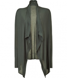 With a modern draped silhouette, this cozy basic gets a high style makeover from Helmut Lang - High neck, open silhouette, draped fit, long sleeves, asymmetrical hem, semi-sheer - Layer with a slim leather jacket, a perfectly worn-in tee, and slim jeans