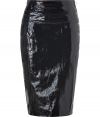 Inject an edge of high-octane glamour into your look with Emilio Puccis exquisitely glossy patent snakeskin pencil skirt - Metal side zip, front slit - Form-fitting - Wear with streamlined separates and a finish of jet black accessories