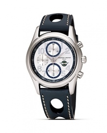 To celebrate the continuing cooperation with the Austin Healey Owner Clubs around the world, Frédérique Constant introduces a new limited edition of its iconic Healey Chrono-Automatic, limited to 1,888 pieces. The hand-polished, rounded case with a diameter of 43mm comes in a sporty version in a steel case, silver dial with navy accents, and navy leather strap.