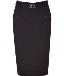 Add a dose of trend-right style to your workweek look with this sleek pencil skirt from McQ Alexander McQueen - Belted waist, front flap pockets, slim fit, back slit, concealed back zip closure - Wear with a silk blouse, a blazer, and platform heels