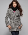 Go for a menswear inspired look with this houndstooth Jou Jou trench coat -- a matching infinity scarf ties the look together!