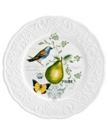 Ripe for the table, the Antique Countryside Pear dinner plate exudes charm with embossed vines and colorful nature scenes in traditional white stoneware. Complements Italian Countryside and Antique White dinnerware, also by Mikasa.