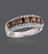 A luscious mix of rich sparkle. Ring by Le Vian features round-cut chocolate diamonds (9/10 ct. t.w.) and two rows of white diamonds (1/4 ct. t.w.) set in 14k white gold. Size 7.