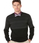 Classic fair isle pattern gets a modern update with this sleek sweater by Perry Ellis.