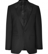 This elegant jacket in fine black wool is a must-have for any gentleman - Single-breasted, classic cut with one-button closure and moderately deep lapel - Three flap pockets, chest pocket and back vent - The perfect jacket for all festive occasions - Pair with a favorite shirt, cashmere pullover and matching pants or dark denim